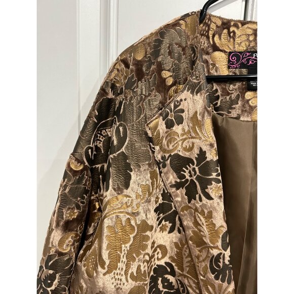 Velvet Floral Open Front Jacket Peck & Peck Size Small Brown Gold - Picture 4 of 8